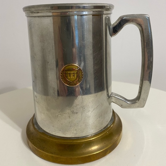 Yale Vintage Pewter & Brass Stein/ Mug with Glass - Picture 2 of 9
